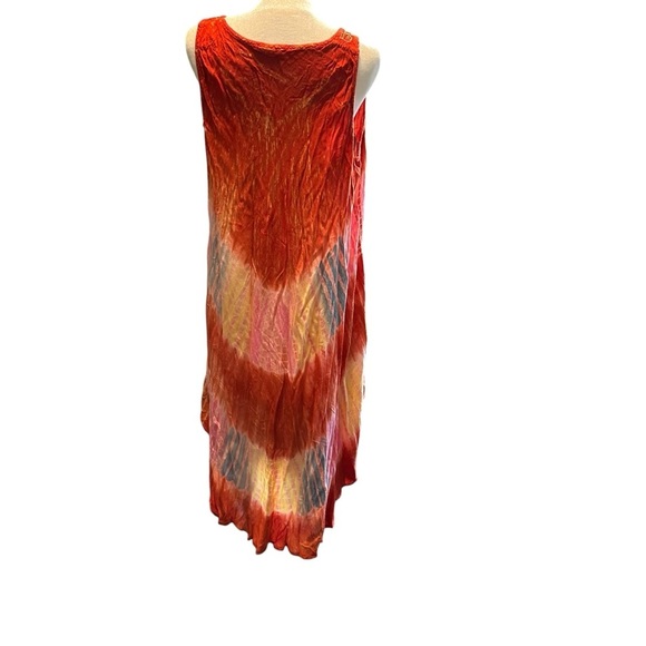 Kohinoor women's one size sleeveless orange tie dye asymmetrical dress - Picture 2 of 6